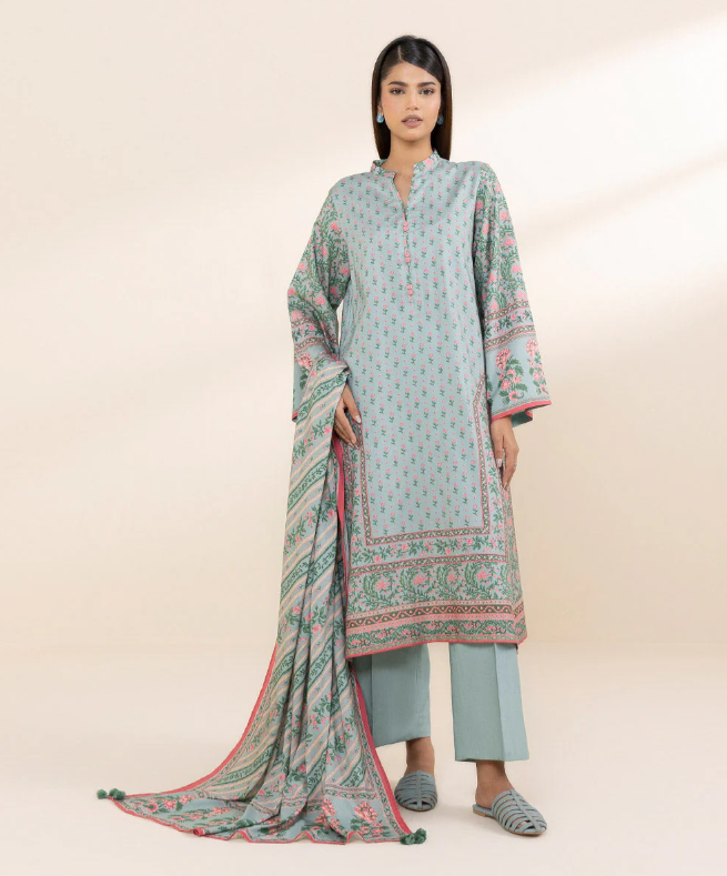 SAPPHIRE LINEN UNSTITCHED 3 PIECE PRINTED SUIT