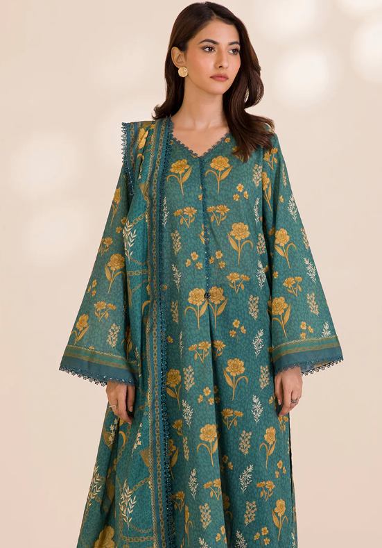 3PC Printed Zellbury Cotton Shirt Shalwar Dupatta