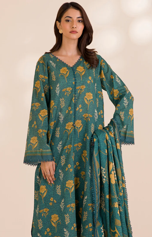 3PC Printed Zellbury Cotton Shirt Shalwar Dupatta