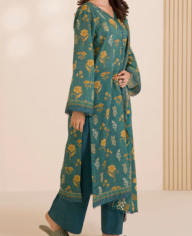 3PC Printed Zellbury Cotton Shirt Shalwar Dupatta
