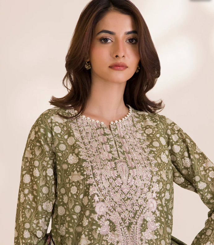 3PC Embroidered Zellbury Cotton Shirt Shalwar Dupatta
