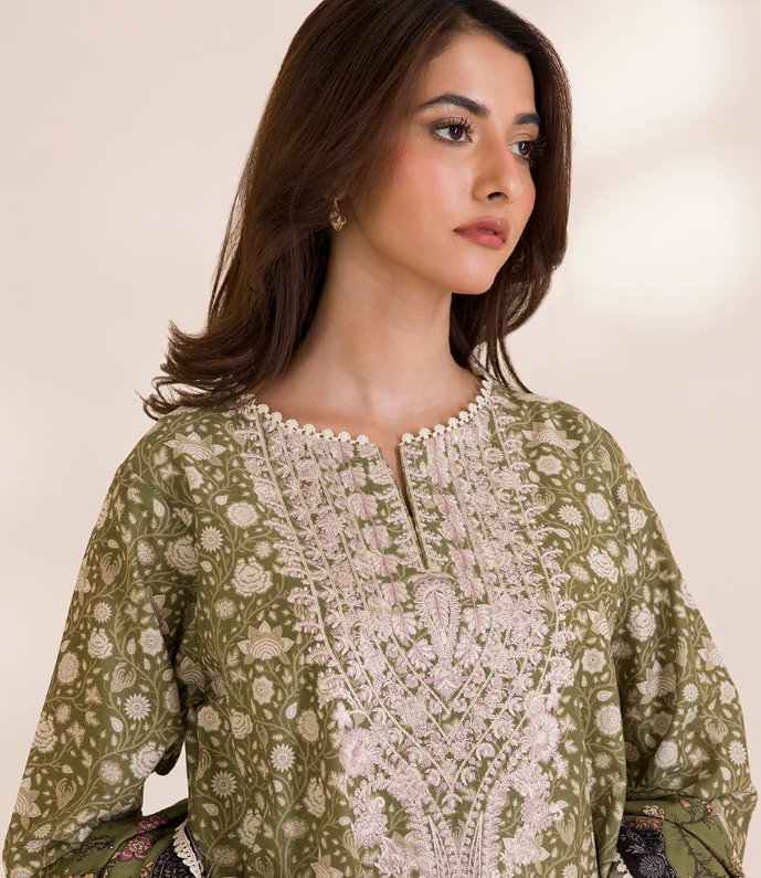 3PC Embroidered Zellbury Cotton Shirt Shalwar Dupatta