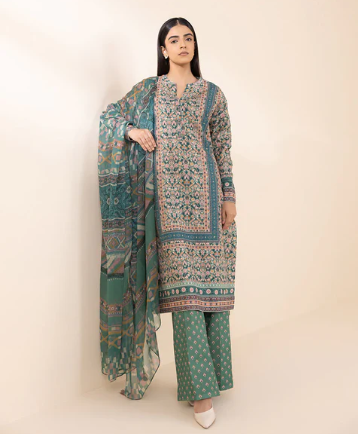 SAPPHIRE UNSTITCHED 3 PIECE PRINTED LIGHT KHADDAR SUIT