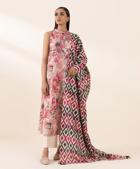SAPPHIRE PRINTED LIGHT KHADDAR UNSTITCHED 3 PC SUIT