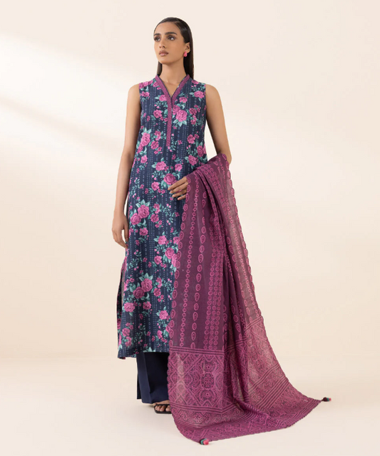 SAPPHIRE PRINTED LIGHT KHADDAR UNSTITCHED 3 PC SUIT
