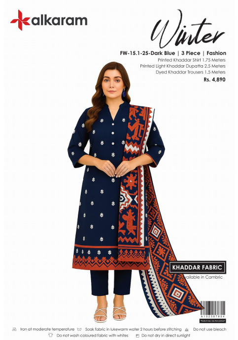 Al Karam PRINTED KHADDAR 3PC SUIT UNSTITCHED