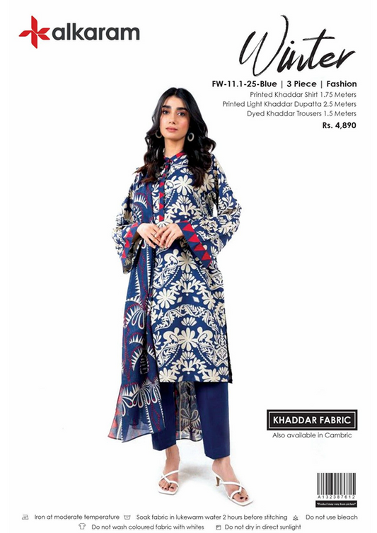Al Karam PRINTED KHADDAR 3PC SUIT UNSTITCHED