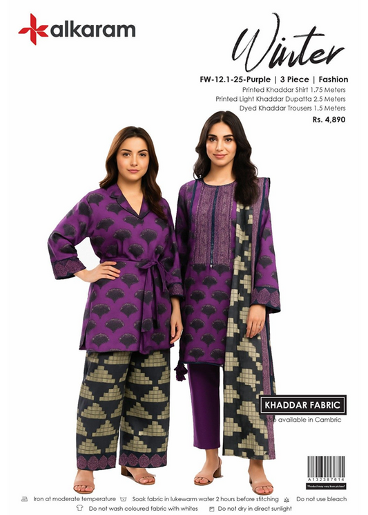 Al Karam PRINTED KHADDAR 3PC SUIT UNSTITCHED