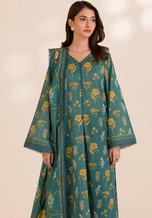3PC Printed Zellbury Cotton Shirt Shalwar Dupatta