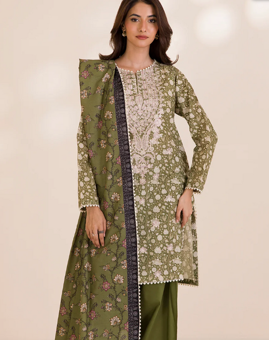 3PC Embroidered Zellbury Cotton Shirt Shalwar Dupatta