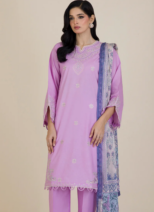 3PC Embroidered Zellbury Cotton Shirt Shalwar Dupatta