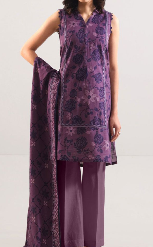 SAYA 3PC Printed Cotton Khaddar Unstitched