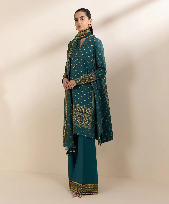 SAPPHIRE LINEN UNSTITCHED 3 PIECE PRINTED SUIT